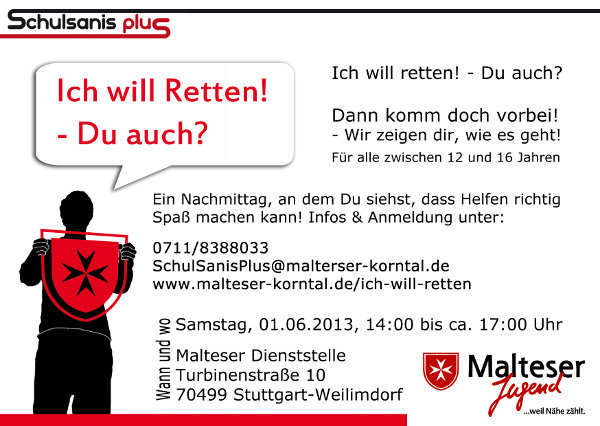Ich will retten - Du auch? Ein spannender Nachmittag mit Kunstblut, Blaulicht und mehr für alle zwischen 12 und 16!